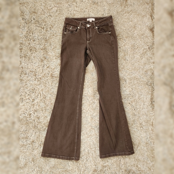 Garage Denim Low Rise Flare Jeans Brown Juniors Size 3 Retro Y2K - Picture 1 of 11